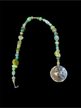 Hanging Green Beads with Faceted Crystal Ball